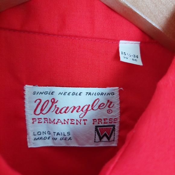 Wrangler Vintage Red Embroidered Western Long Tails Decorative Snap Shirt, 15.5 - Picture 12 of 14